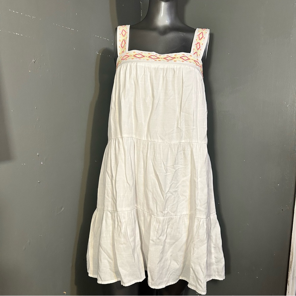 Blue Rain White Midi Dress with Pink Accents